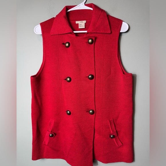 Nubby Women’s‎ Vintage Red Sweater Vest Buttons Wool Blend Collar Pockets Large - Picture 1 of 4